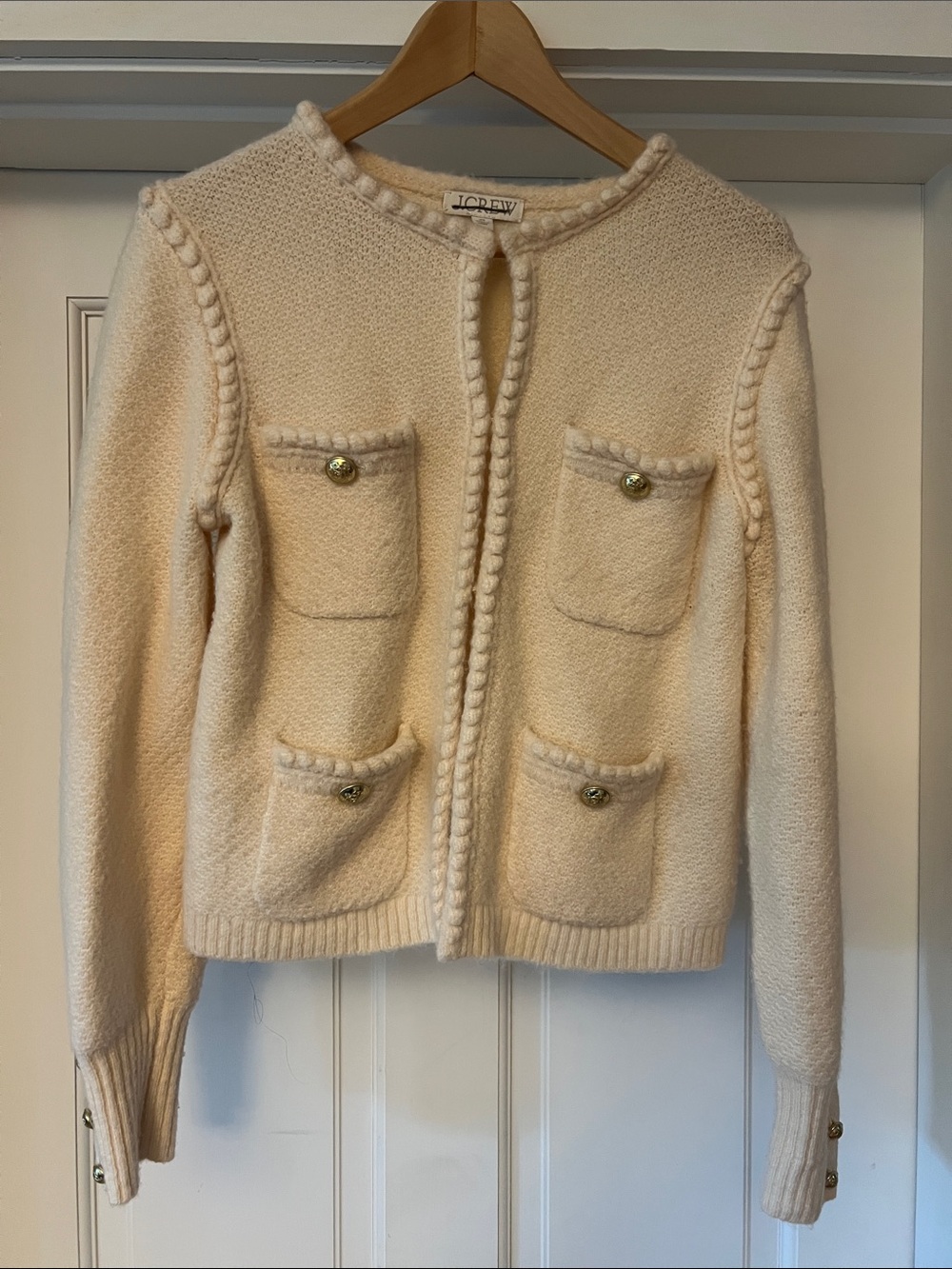 J. Crew Soft Cream Bouclé Sweater Jacket with Patch Pockets